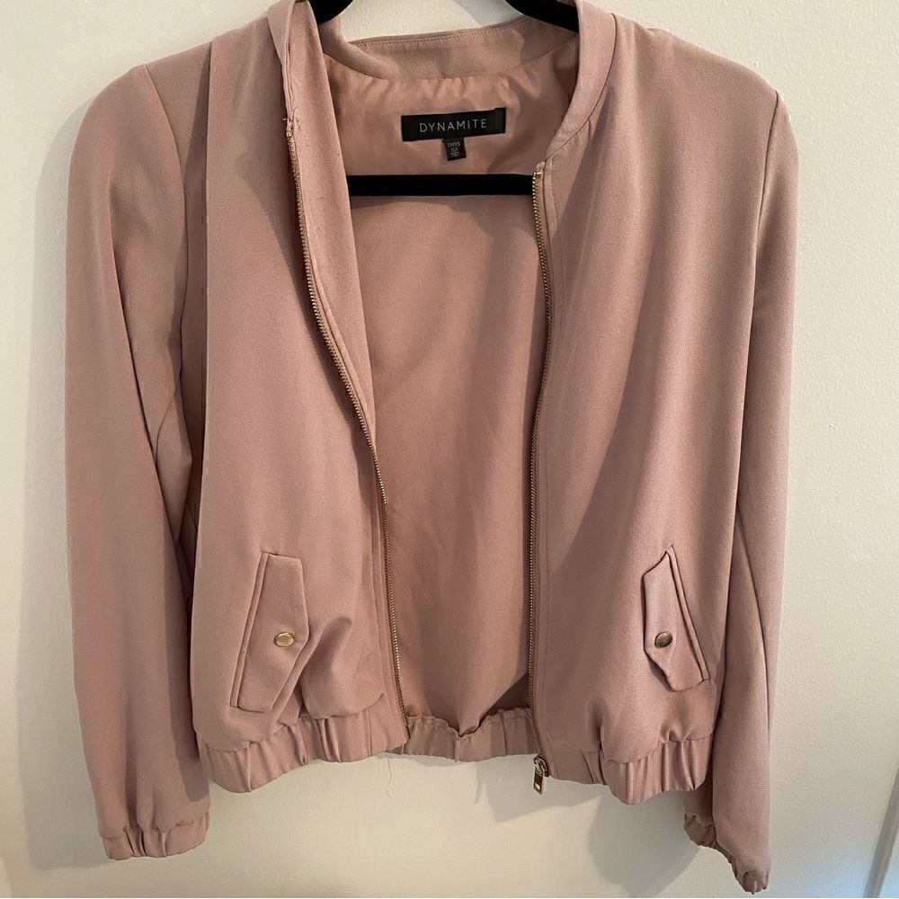 dynamite Casual Blazer Bomber with Gold Accent in Light Pastel Pink • size XS